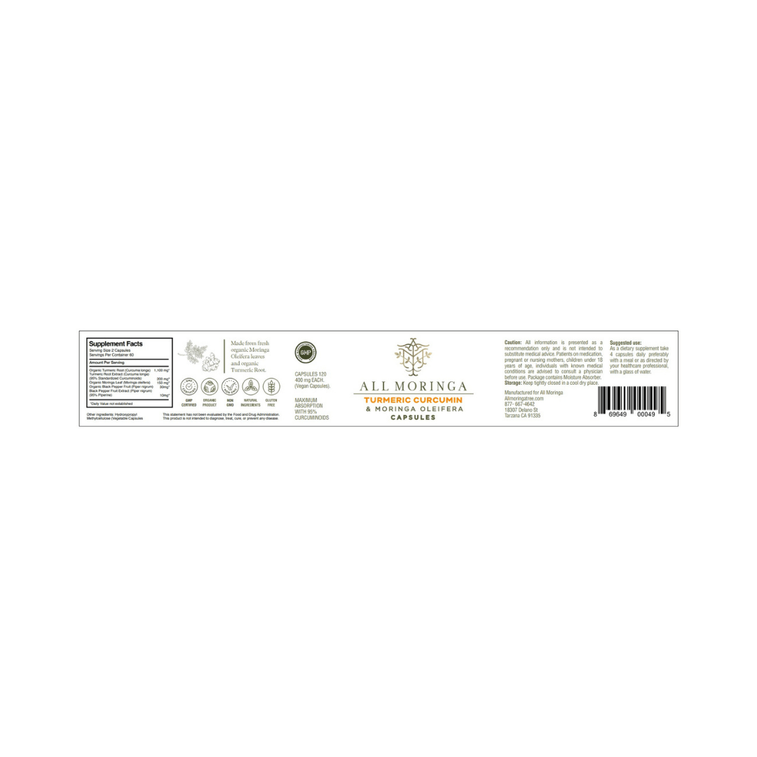 Premium Organic Turmeric Curcumin, Moringa Isothiocyanates & Black Pepper Piperine Extract In Vegan Capsules 95% Curcuminoids (Month Supply)-4