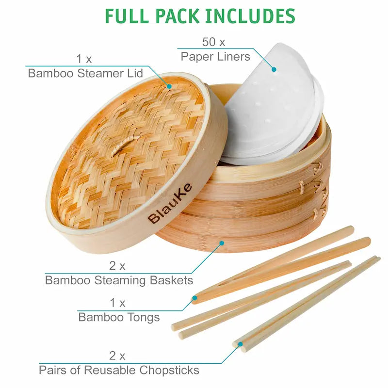 2-Tier Bamboo Steamer Set